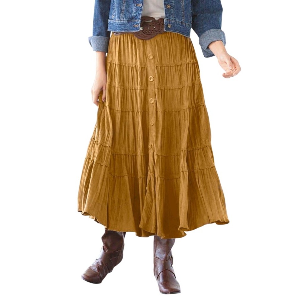 Woman Within Brown Faux Suede Tiered Midi Skirt Plus 1X Petite Boho Western